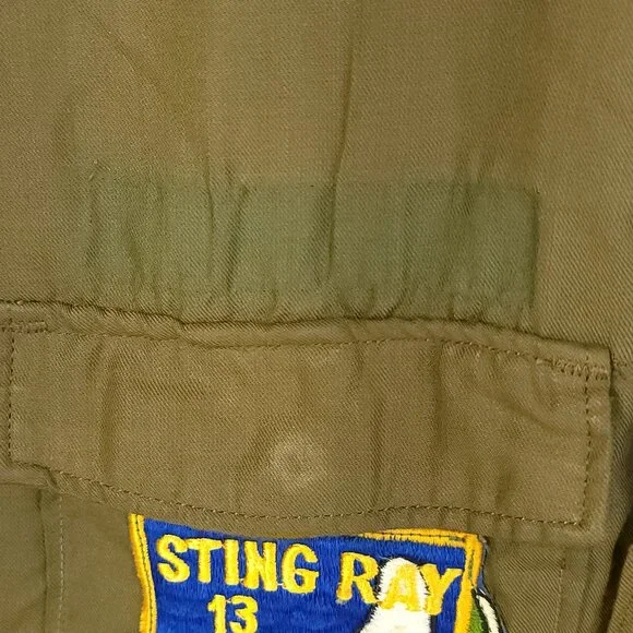 Vtg US Military Shirt Men's Med Sting Ray 13 3rd AVN DET Patch Zip Front 70s
